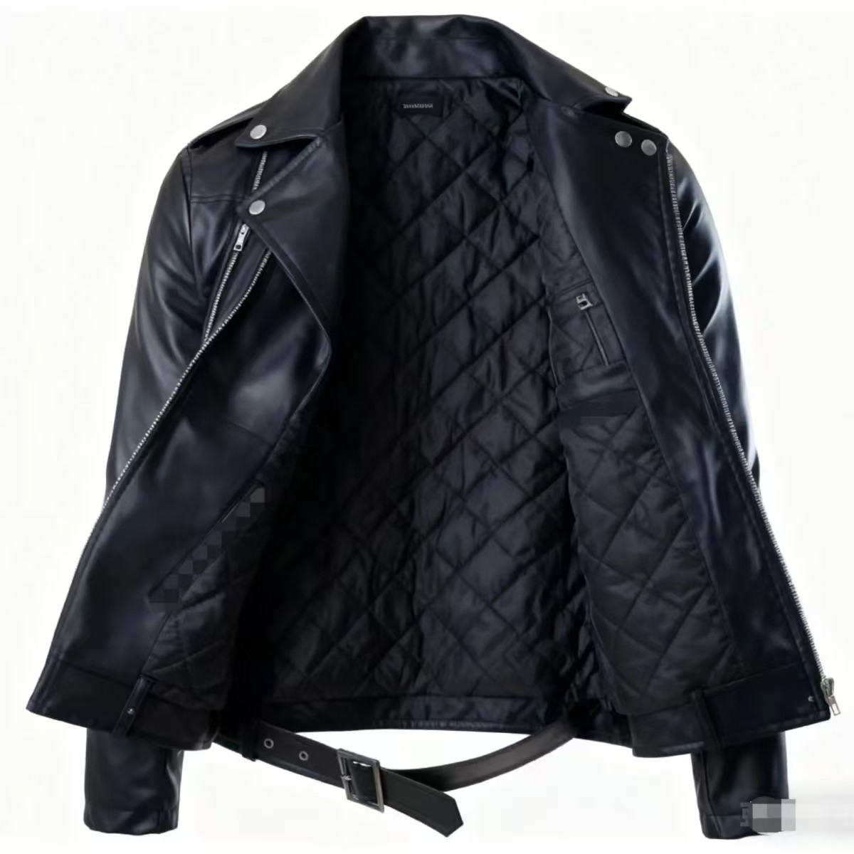 Men's leather jacket with water-washed finish, motorcycle-style men's leather jacket