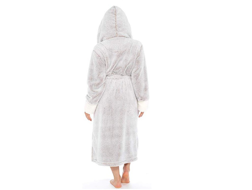 Long Hooded Bathrobe Nightgown with Belt