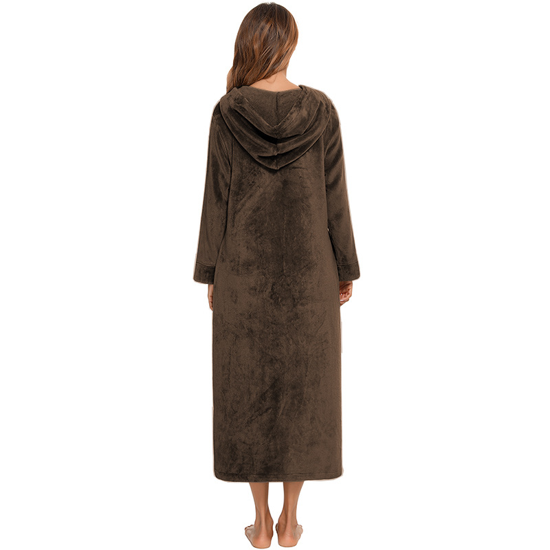 Flannel Pajamas New Long-Sleeved Zipper Nightgown Home Clothes