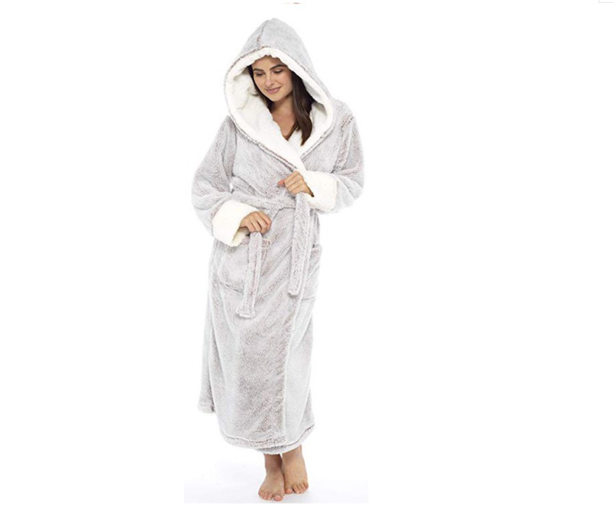 Long Hooded Bathrobe Nightgown with Belt