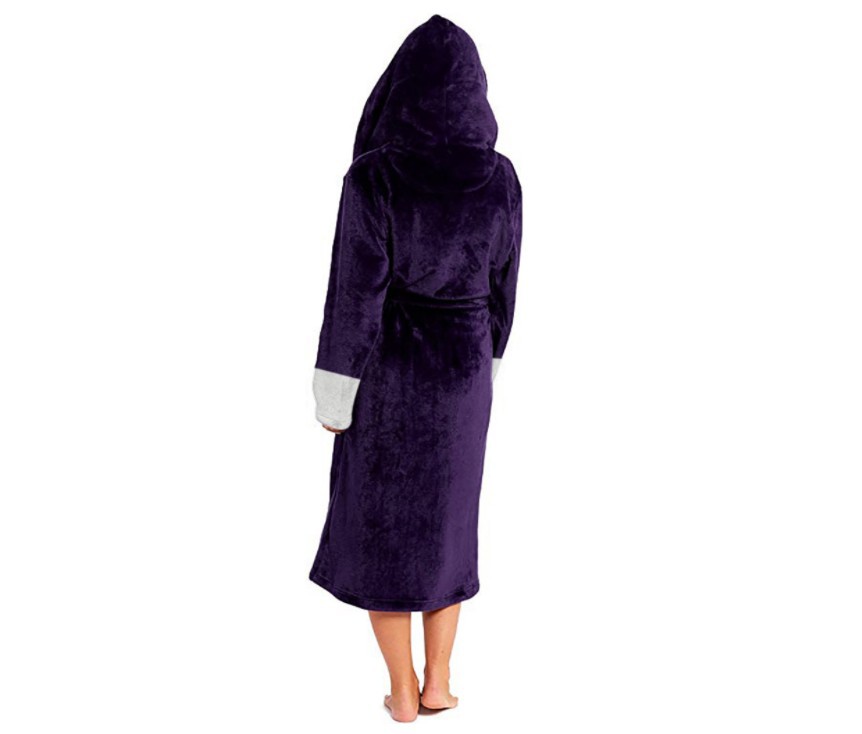 Long Hooded Bathrobe Nightgown with Belt