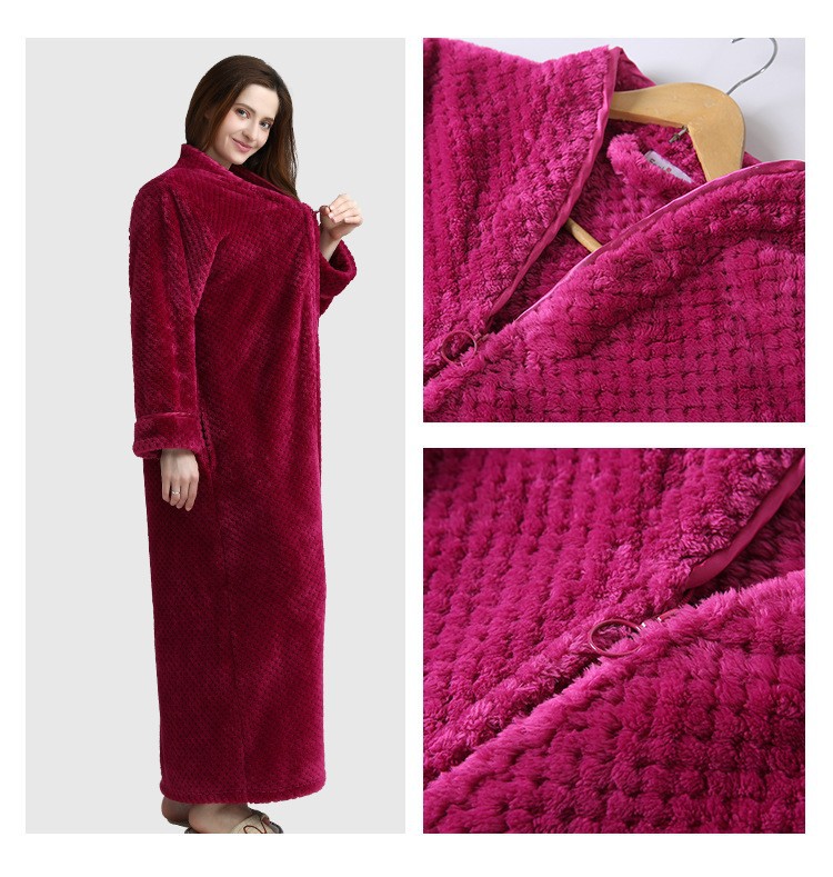 Flannel Nightdress, Bathrobe for Women, Fleece-Lined and Thickened