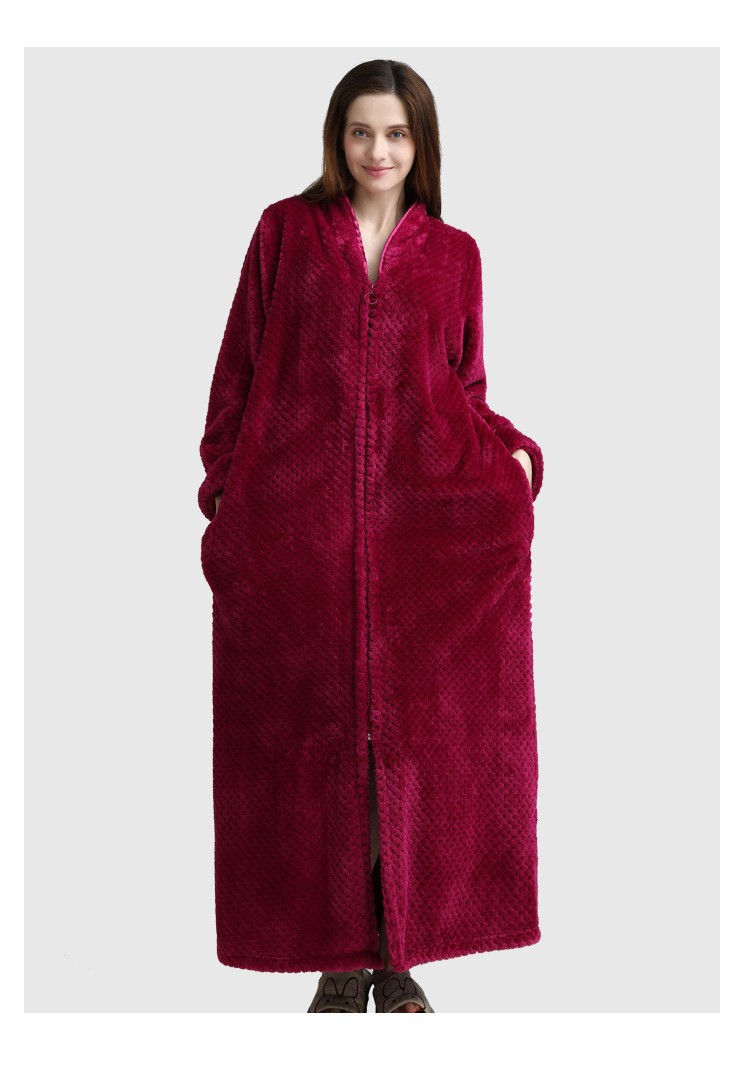 Flannel Nightdress, Bathrobe for Women, Fleece-Lined and Thickened