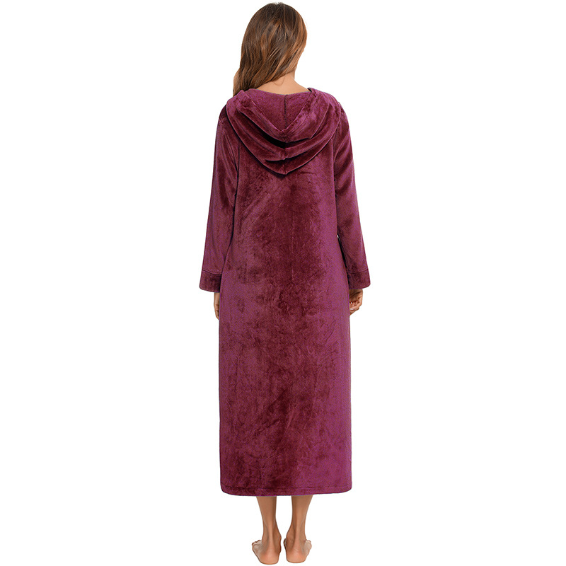 Flannel Pajamas New Long-Sleeved Zipper Nightgown Home Clothes