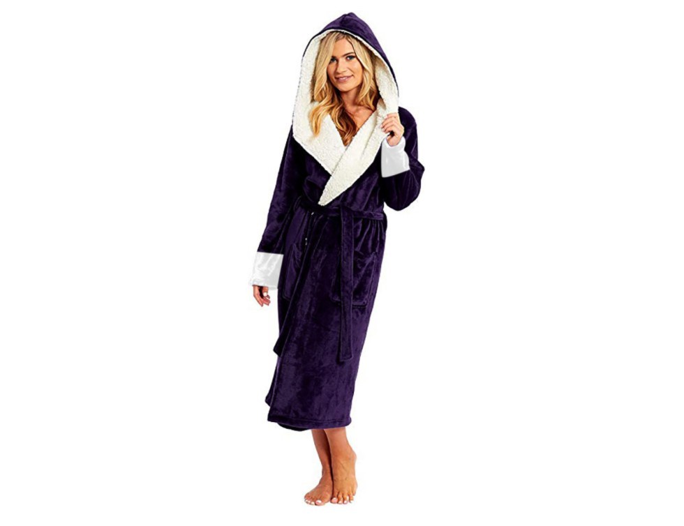 Long Hooded Bathrobe Nightgown with Belt