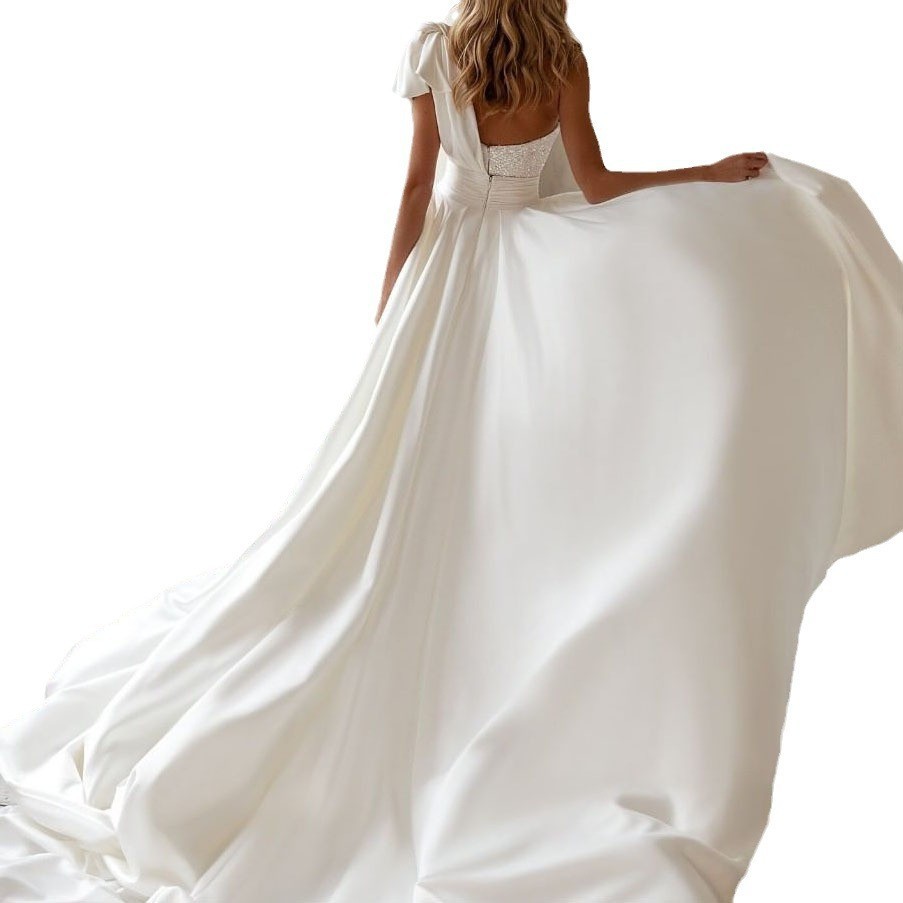 2027 Spring/Summer New Cross-Border Women's Fashion Wish Dress Slim Fit White Strapless Flared Tie-Up Sequin Short Dress