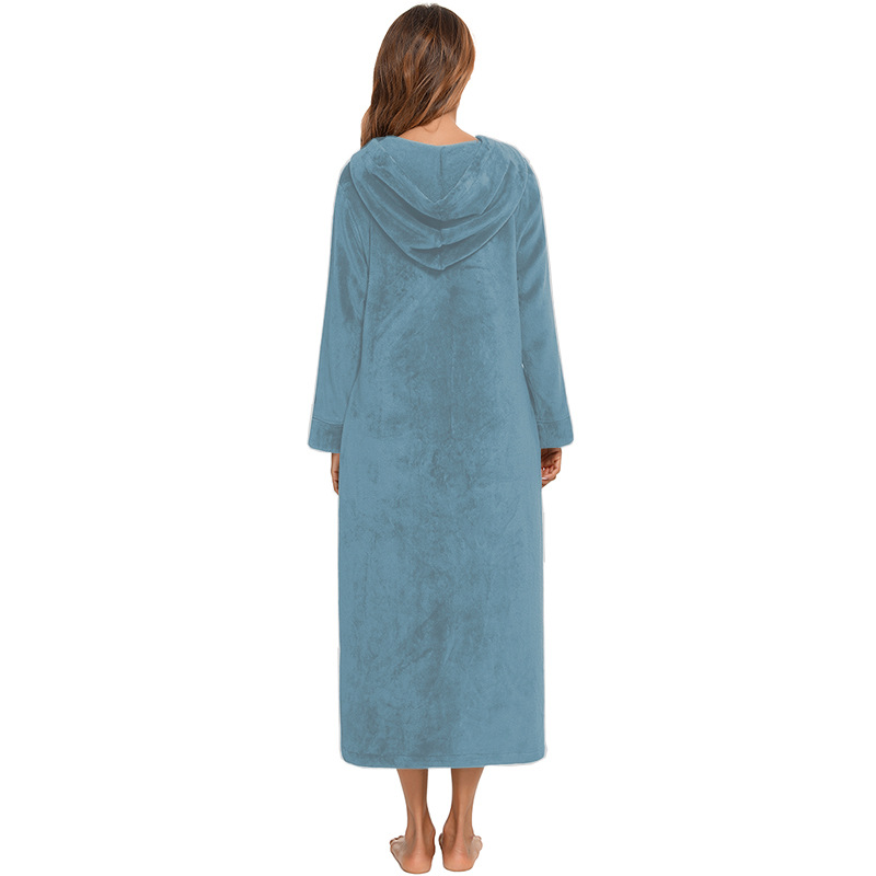 Flannel Pajamas New Long-Sleeved Zipper Nightgown Home Clothes