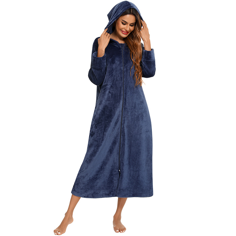 Flannel Pajamas New Long-Sleeved Zipper Nightgown Home Clothes