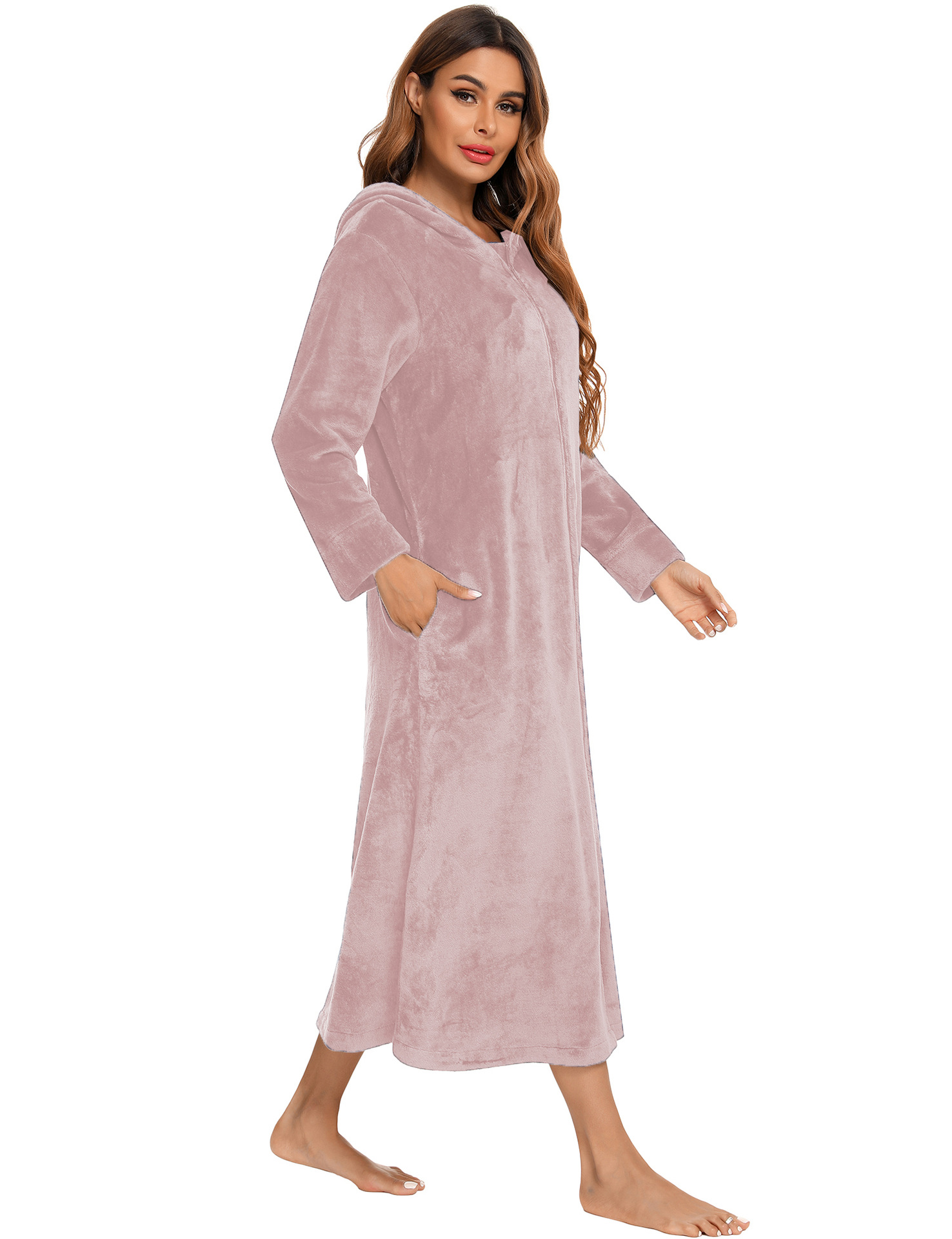 Flannel Pajamas New Long-Sleeved Zipper Nightgown Home Clothes