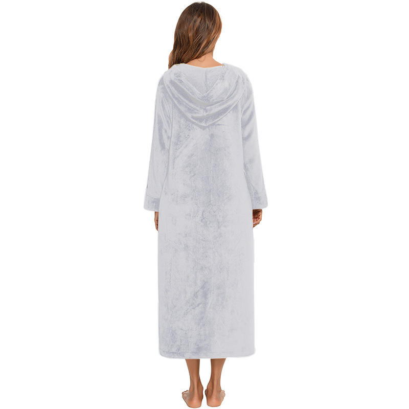 Flannel Pajamas New Long-Sleeved Zipper Nightgown Home Clothes