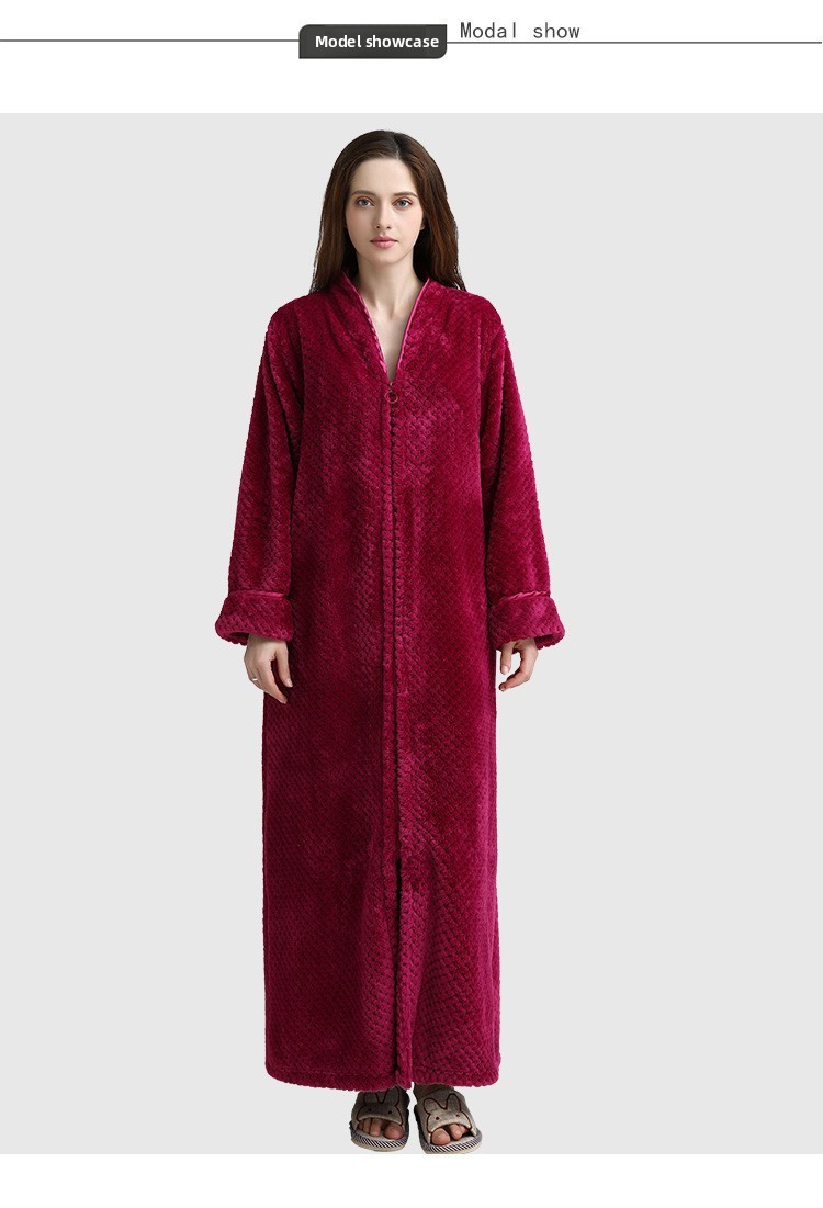 Flannel Nightdress, Bathrobe for Women, Fleece-Lined and Thickened