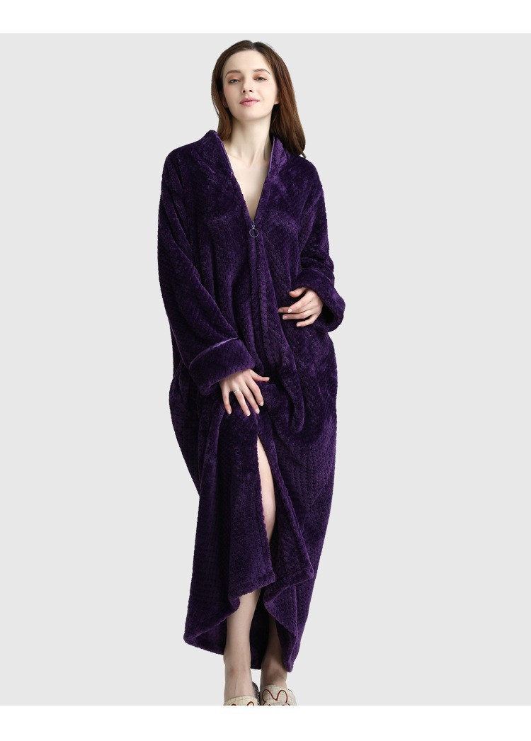 Flannel Nightdress, Bathrobe for Women, Fleece-Lined and Thickened