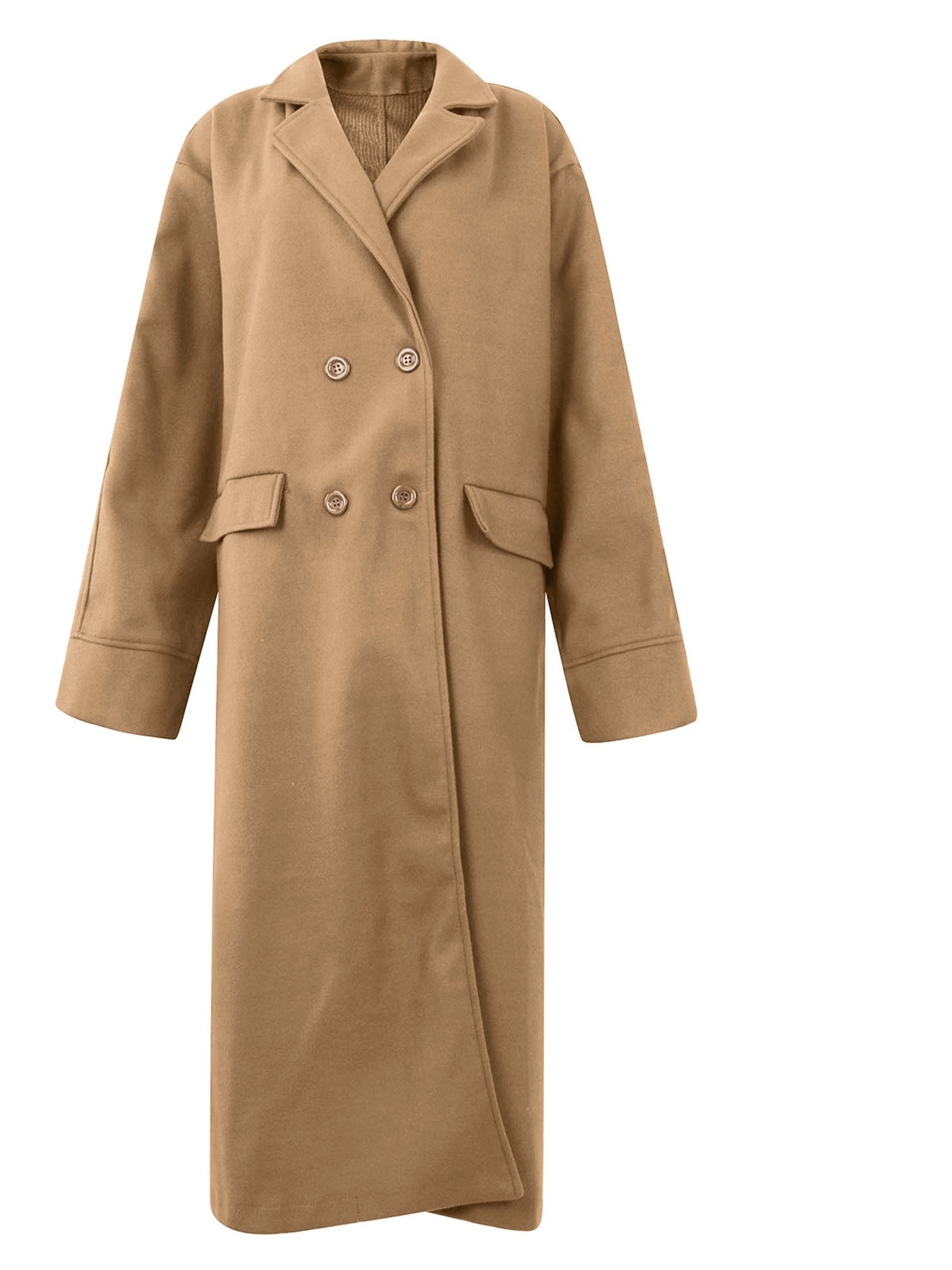 European and American Long Woolen Coat for Autumn and Winter Solid Color Elegant Commuter Wool Green Coat with Belt-Free Lapel