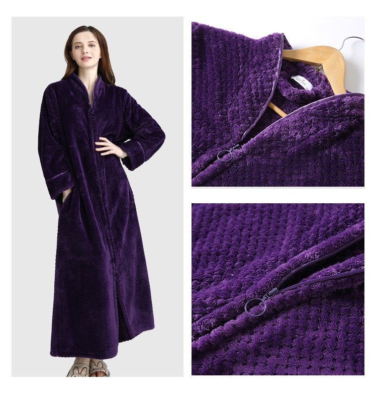 Flannel Nightdress, Bathrobe for Women, Fleece-Lined and Thickened