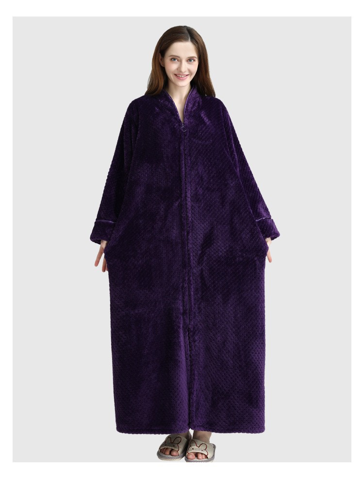 Flannel Nightdress, Bathrobe for Women, Fleece-Lined and Thickened