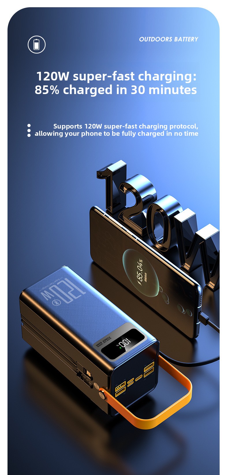 Outdoor solar super-fast charging portable battery