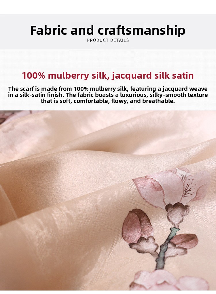 100% Mulberry Silk Jacquard Long Scarf Chinese Print Shawl
