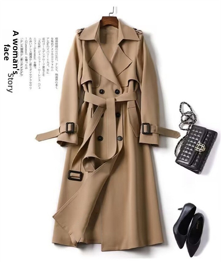 Women's Double-Breasted Lapel Long Sleeve Trench Coat