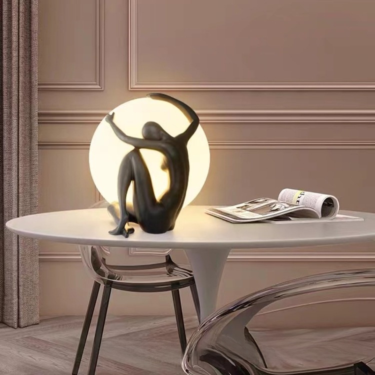 Nordic Resin Humanoid Sculpture Table Lamp Creative Portrait Decorative Night Light for Bedroom Living Room