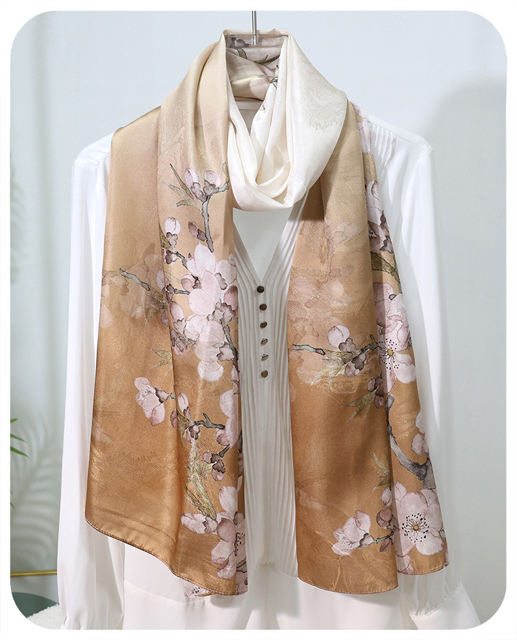 100% Mulberry Silk Jacquard Long Scarf Chinese Print Shawl