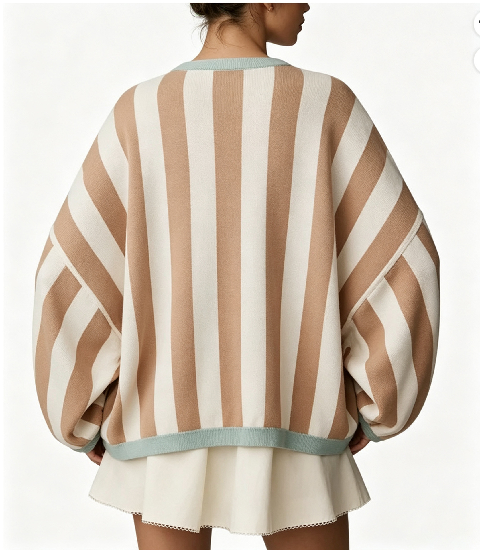 Women's Oversized Color-Block Striped Loose Knit Cardigan