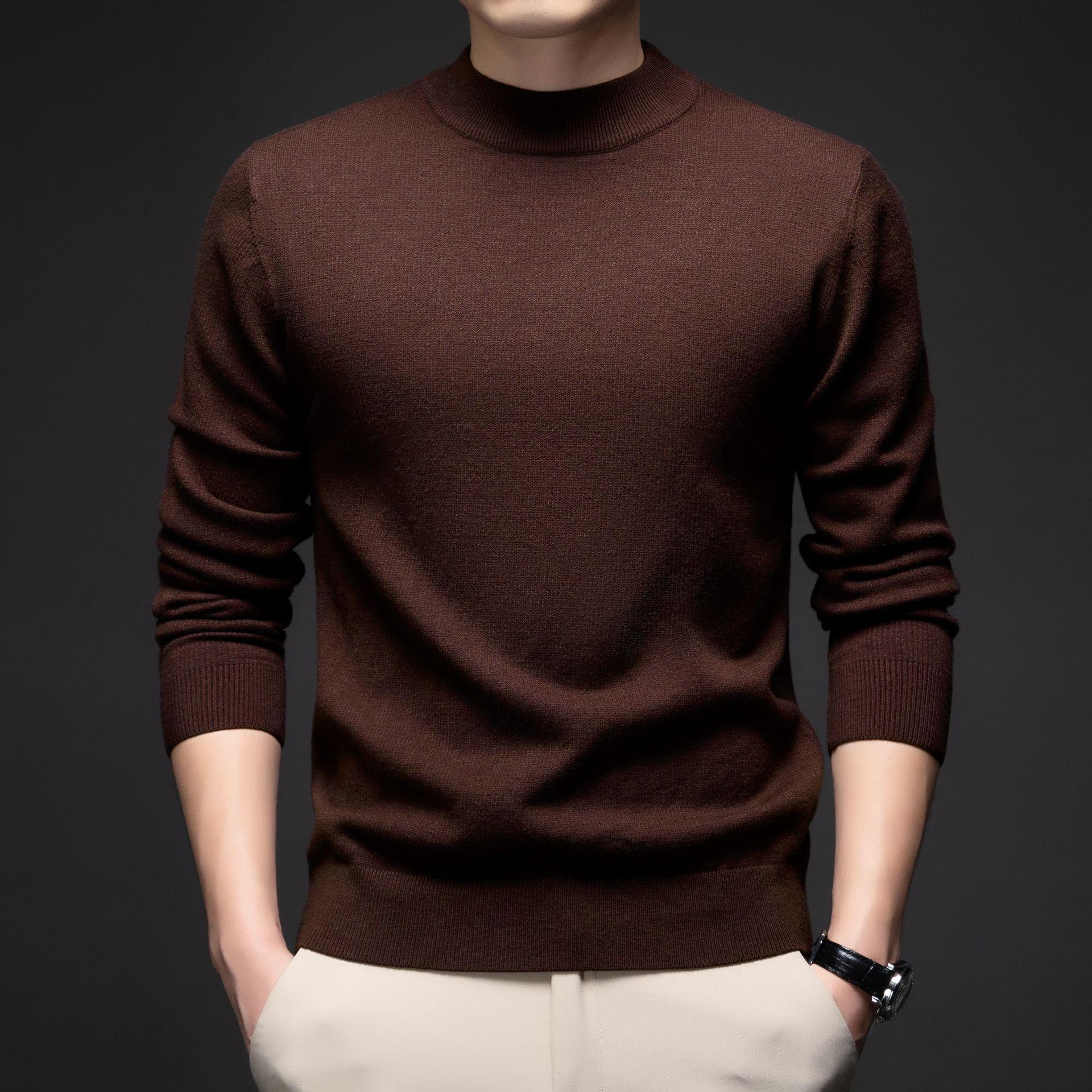 Men's Half-Turtleneck Slim-Fit Fleece-Lined Knit Sweater