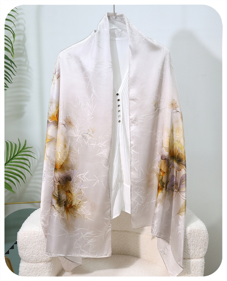 100% Mulberry Silk Jacquard Long Scarf Chinese Print Shawl