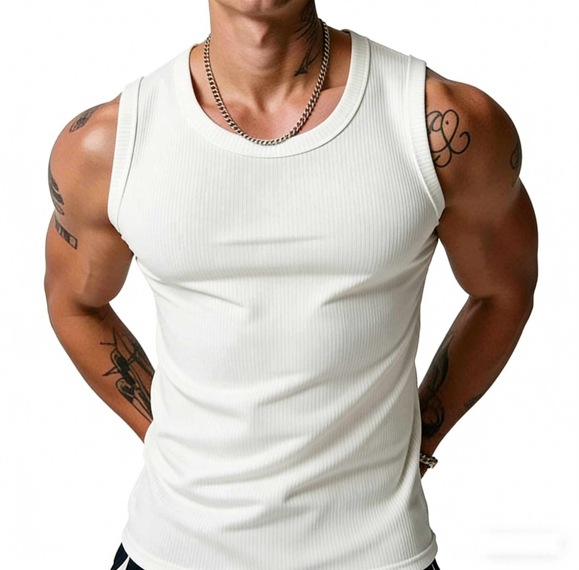 Men's Ribbed Solid Color Slim Fit Workout Tank Top
