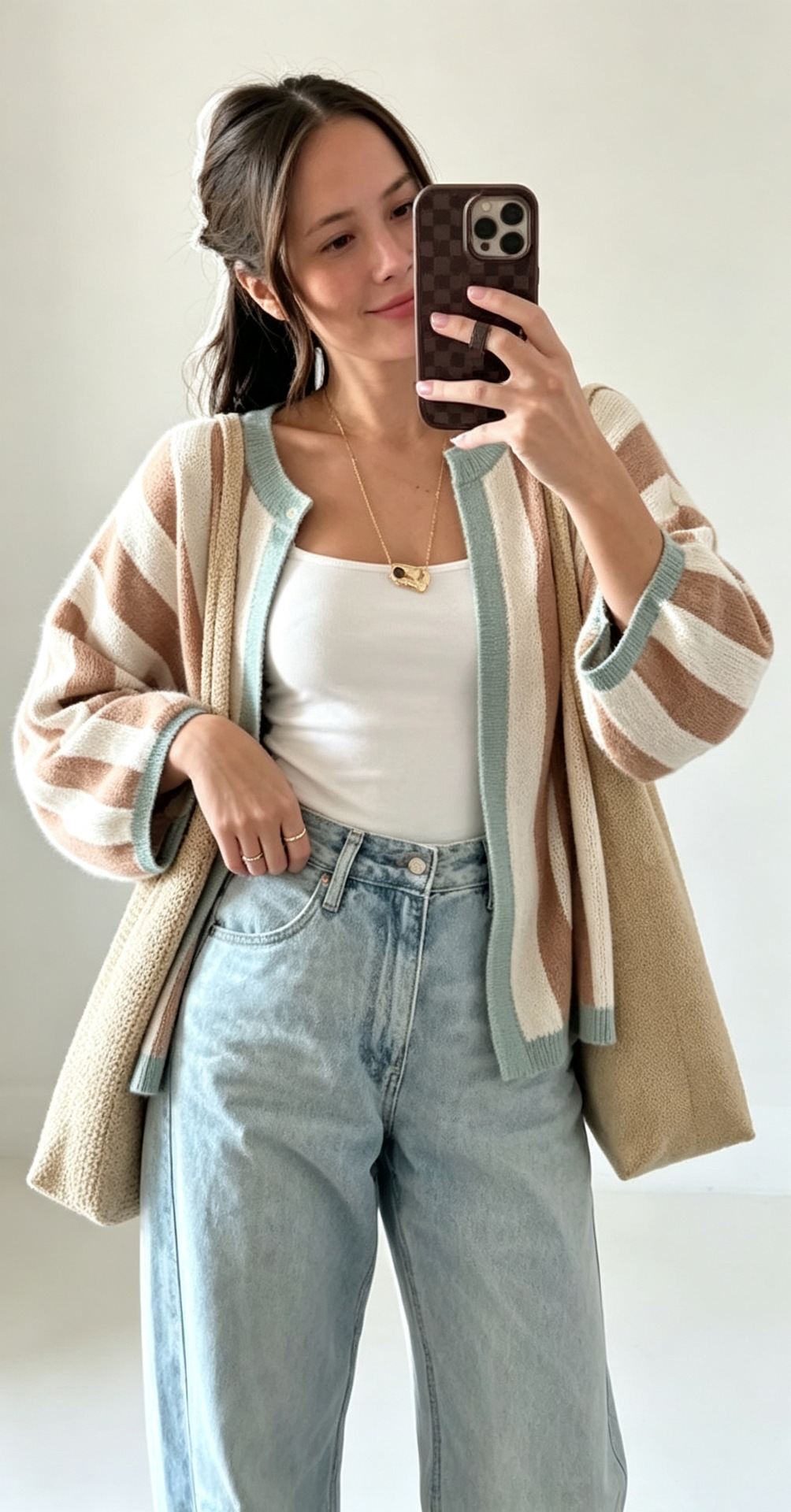 Women's Oversized Color-Block Striped Loose Knit Cardigan