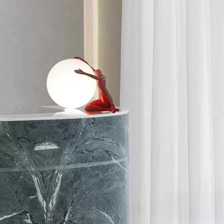 Nordic Resin Humanoid Sculpture Table Lamp Creative Portrait Decorative Night Light for Bedroom Living Room