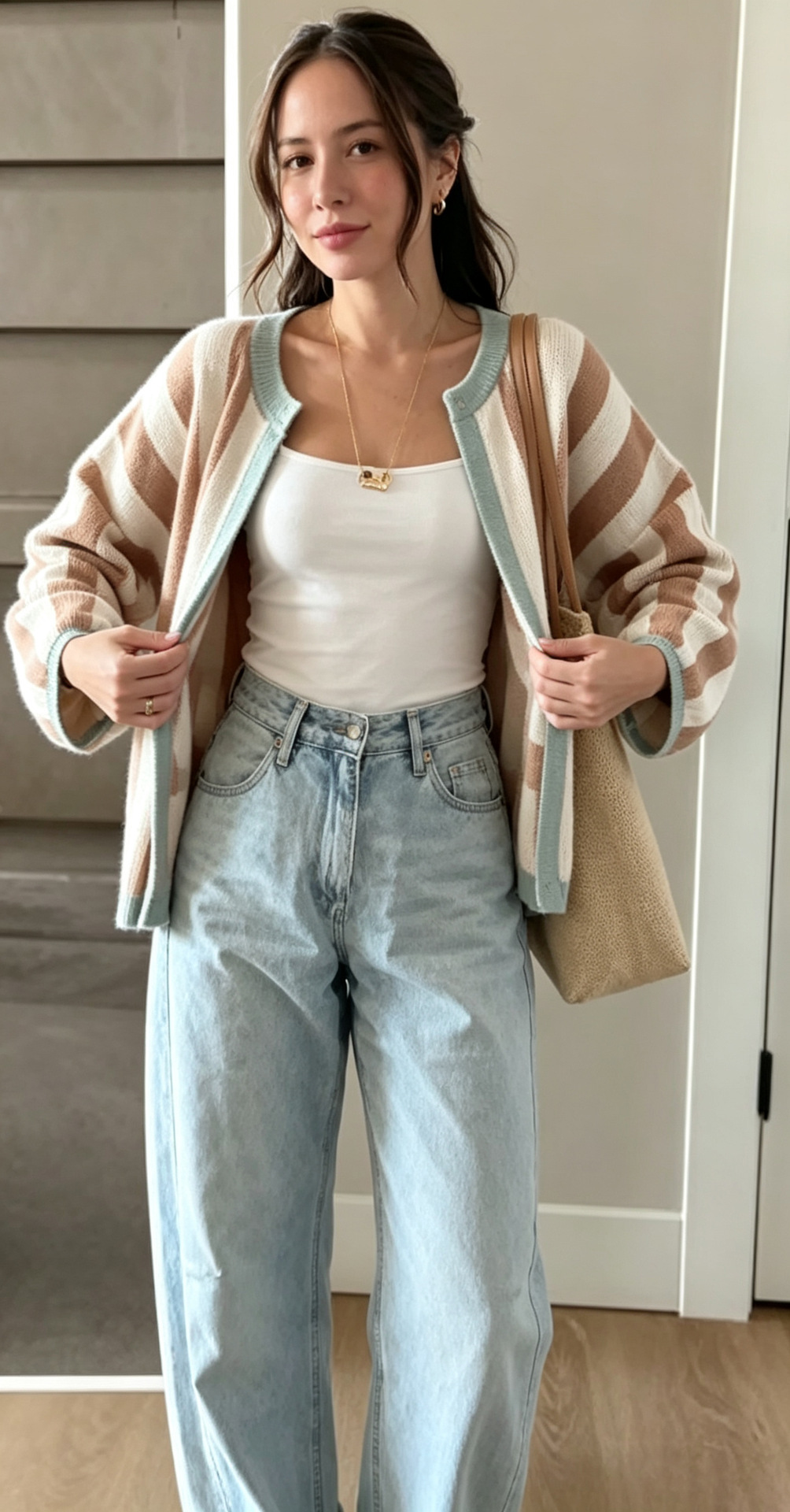Women's Oversized Color-Block Striped Loose Knit Cardigan