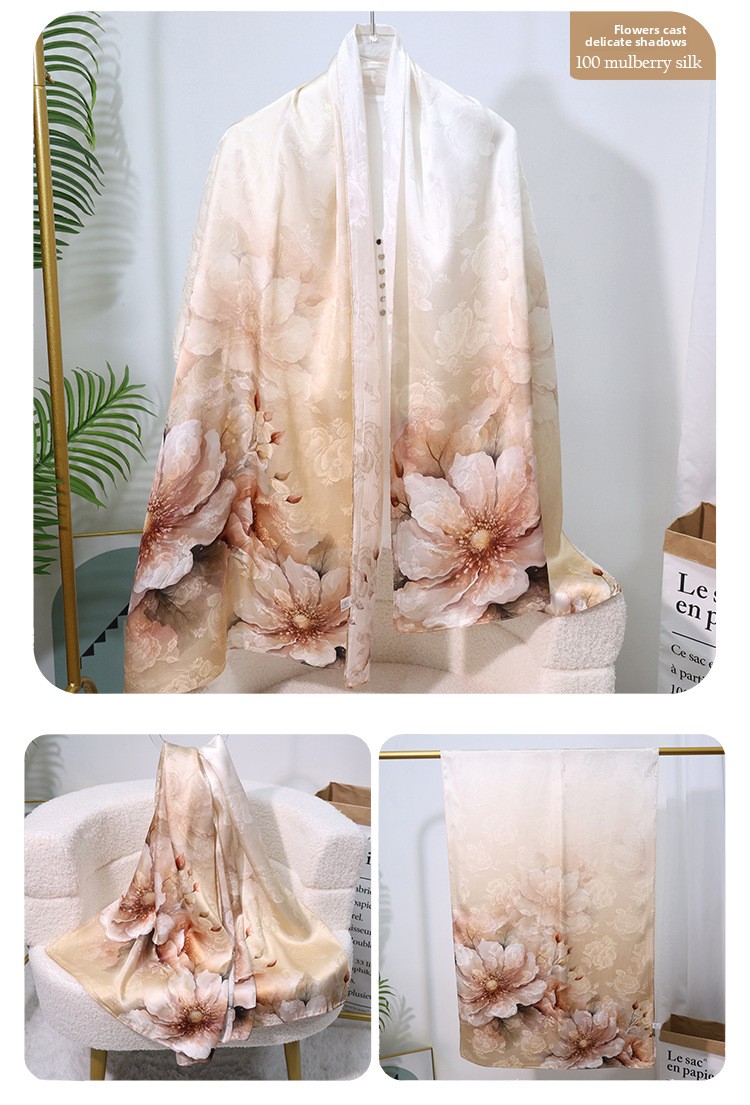 100% Mulberry Silk Jacquard Long Scarf Chinese Print Shawl