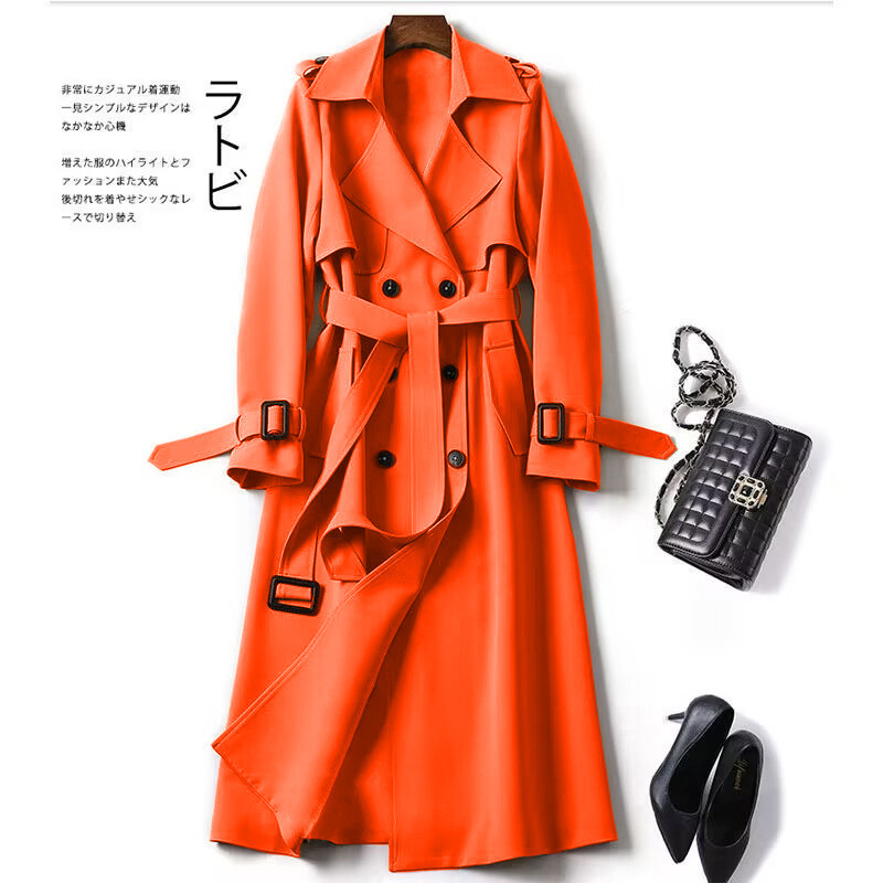 Women's Double-Breasted Lapel Long Sleeve Trench Coat