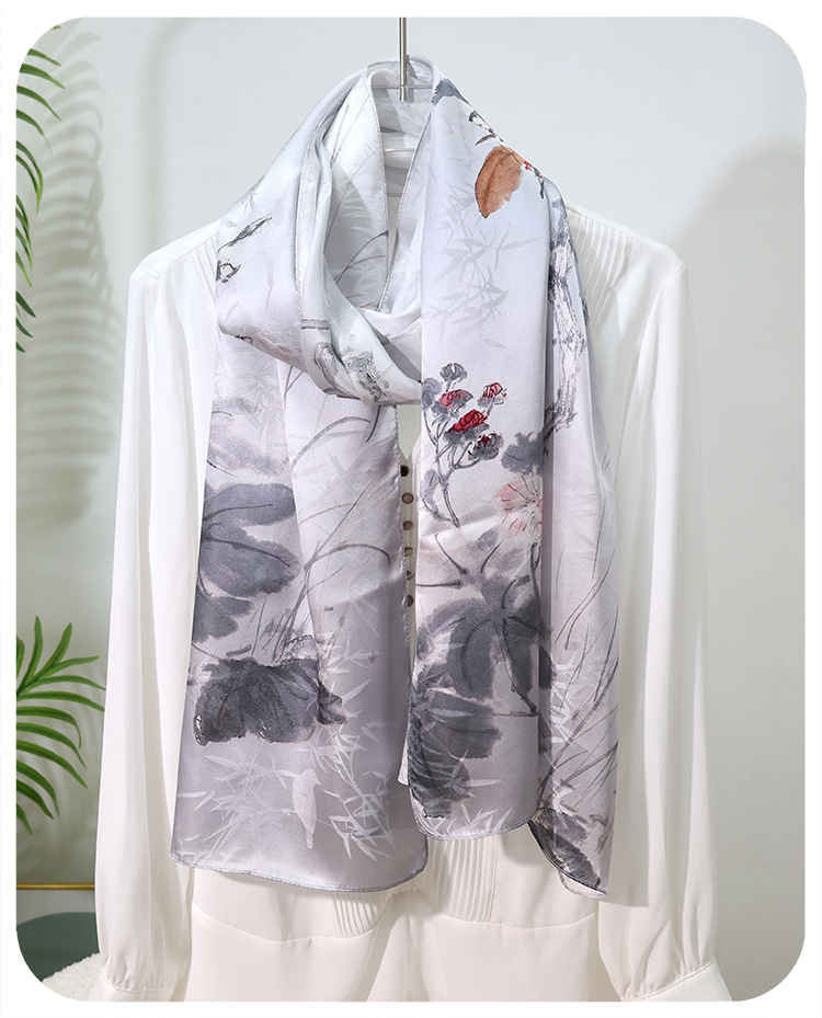 100% Mulberry Silk Jacquard Long Scarf Chinese Print Shawl