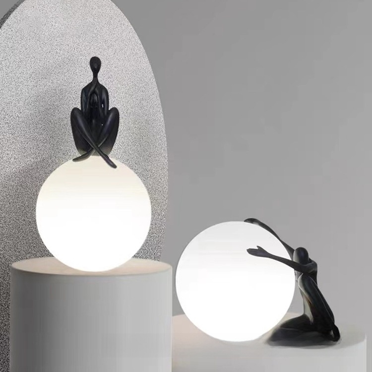 Nordic Resin Humanoid Sculpture Table Lamp Creative Portrait Decorative Night Light for Bedroom Living Room