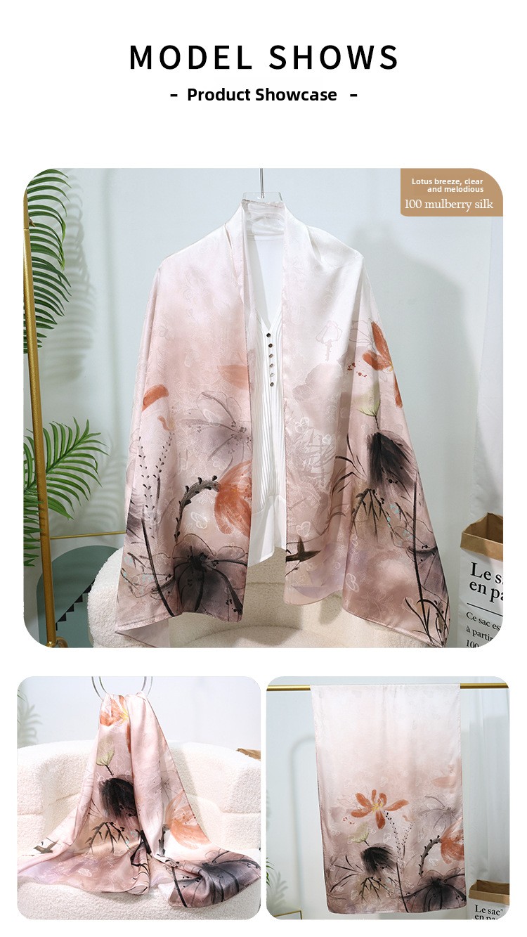 100% Mulberry Silk Jacquard Long Scarf Chinese Print Shawl