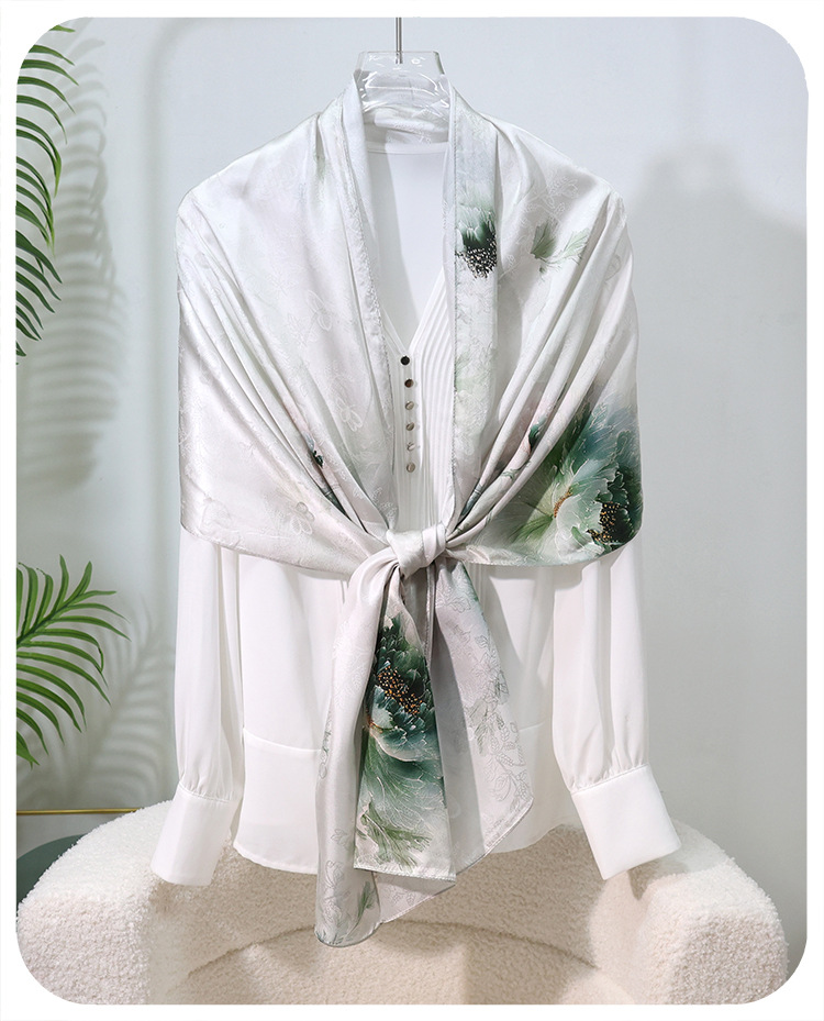 100% Mulberry Silk Jacquard Long Scarf Chinese Print Shawl