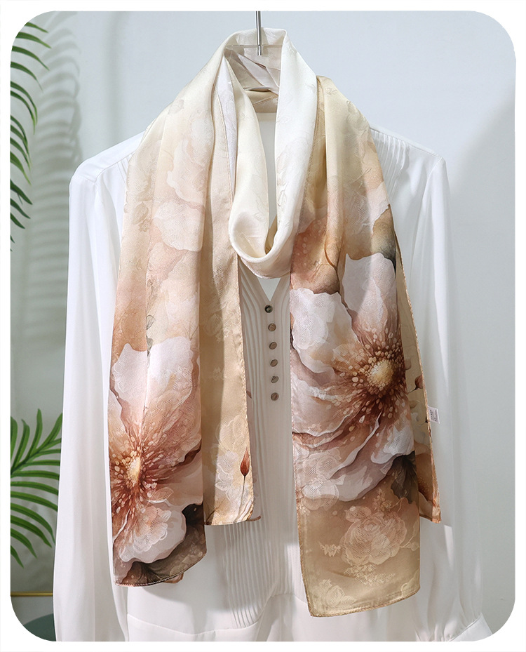 100% Mulberry Silk Jacquard Long Scarf Chinese Print Shawl