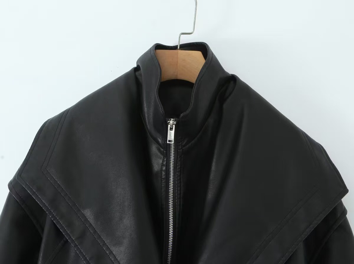 Double Collar Slim Jacket Leather Jacket Wallet
