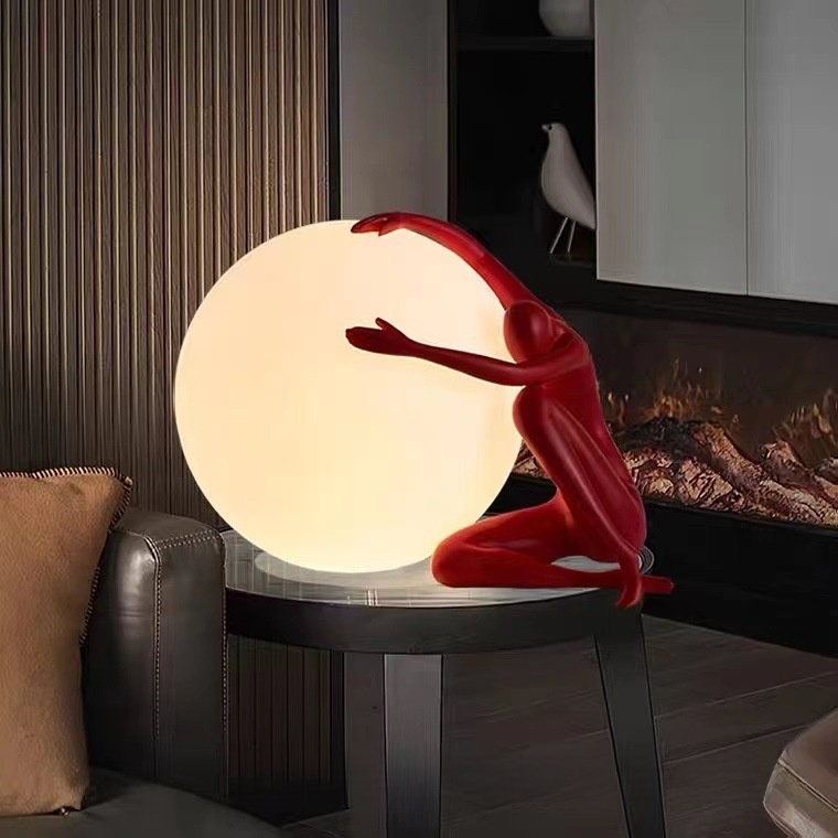 Nordic Resin Humanoid Sculpture Table Lamp Creative Portrait Decorative Night Light for Bedroom Living Room
