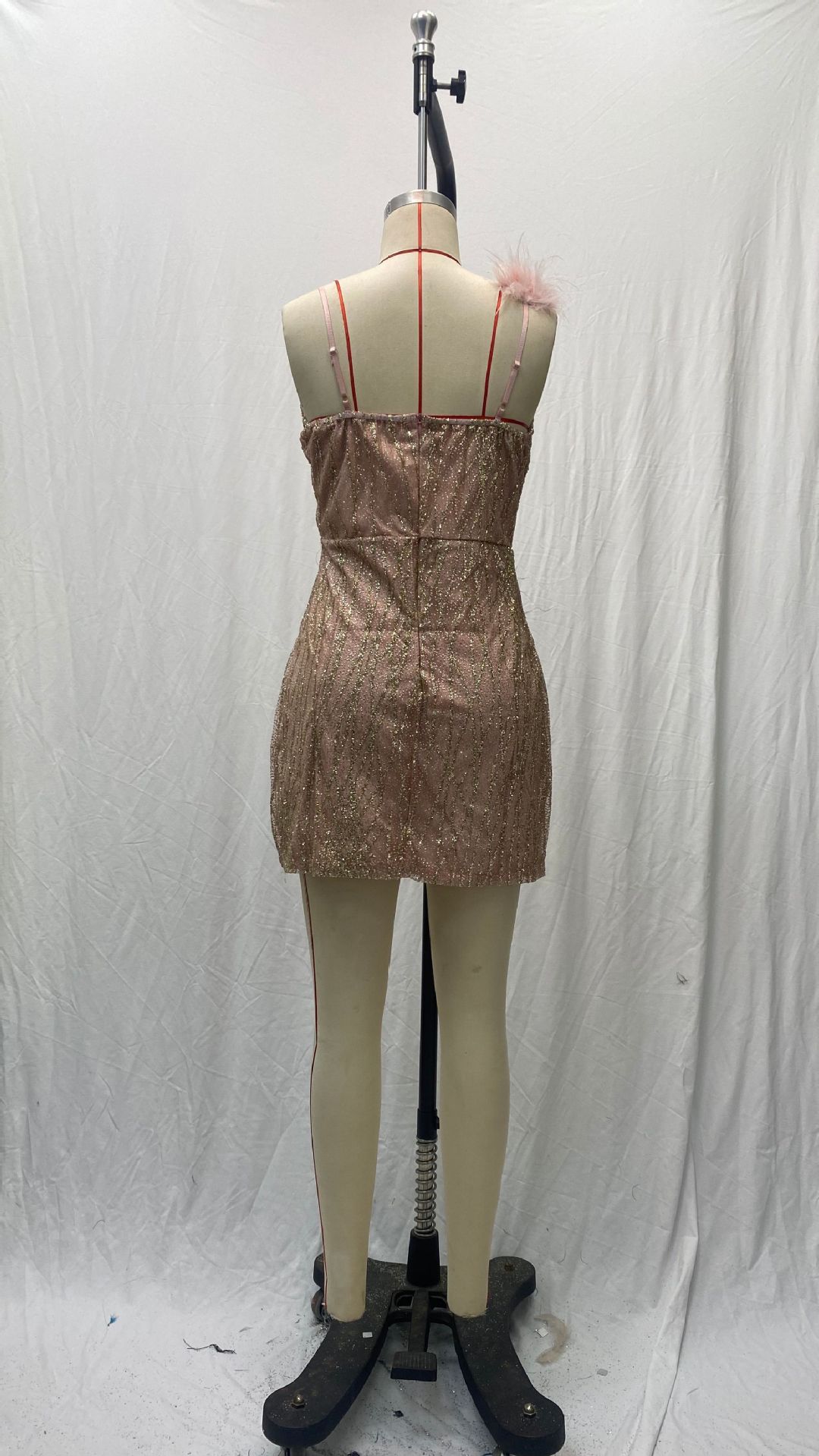 2025 European and American Clothing Wish Export Supply Feather Suspender Skirt Deep V Neck Sexy Nightclub Party Dress