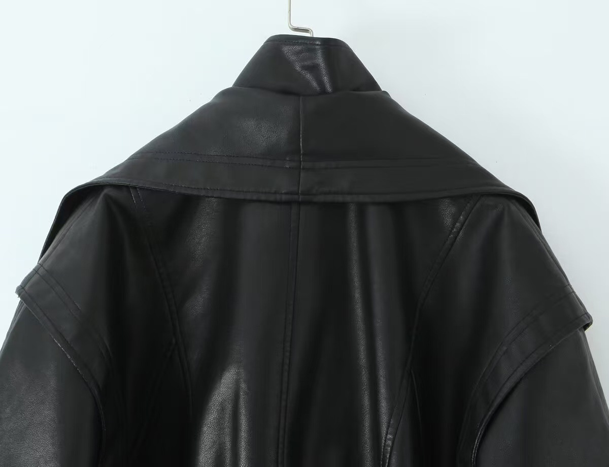 Double Collar Slim Jacket Leather Jacket Wallet