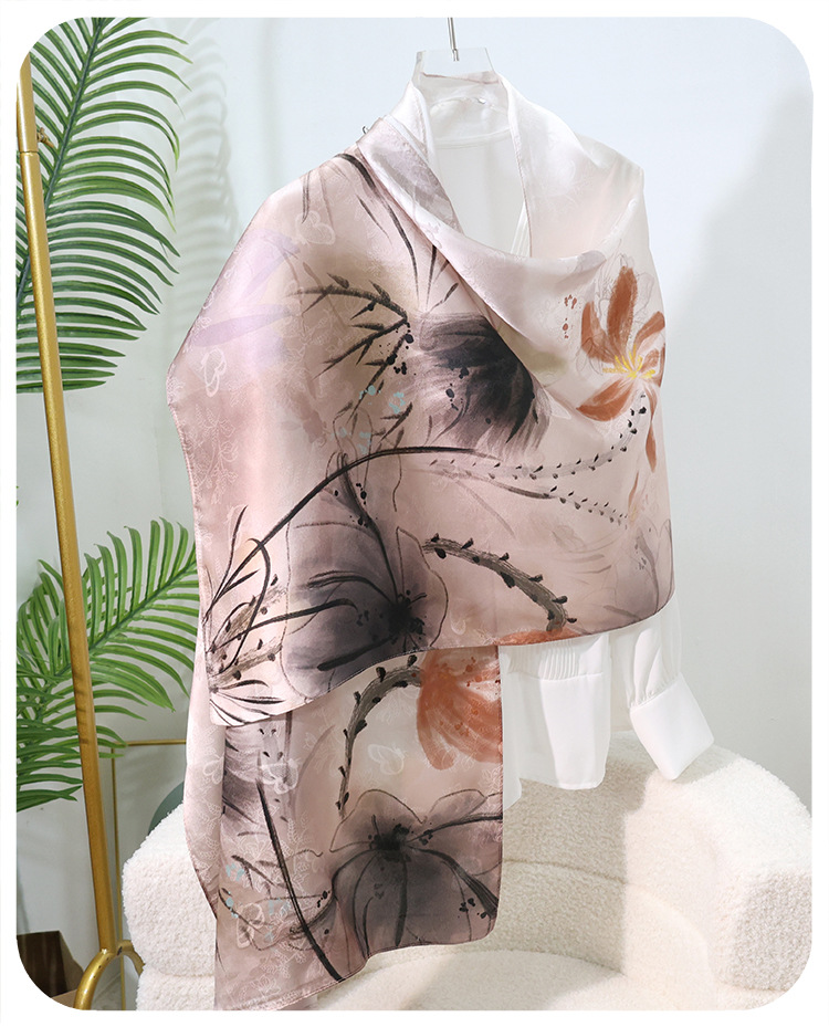 100% Mulberry Silk Jacquard Long Scarf Chinese Print Shawl