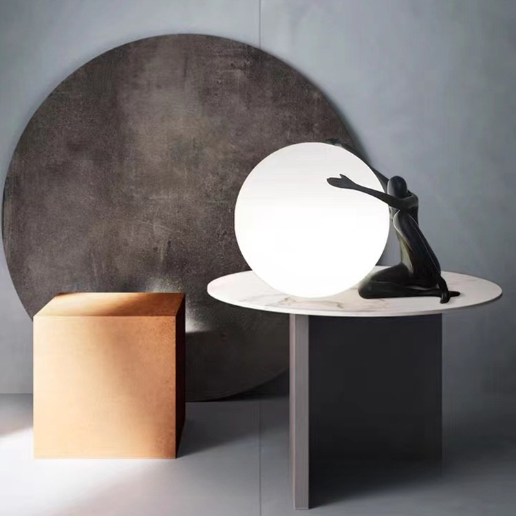 Nordic Resin Humanoid Sculpture Table Lamp Creative Portrait Decorative Night Light for Bedroom Living Room