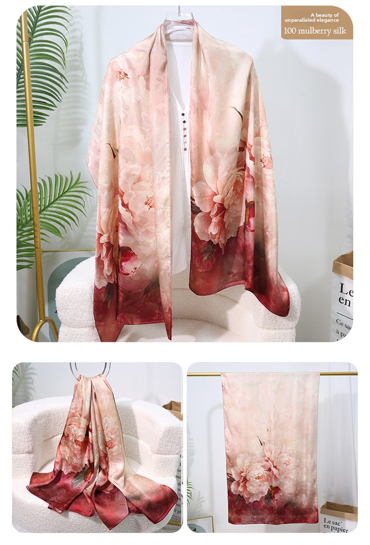 100% Mulberry Silk Jacquard Long Scarf Chinese Print Shawl