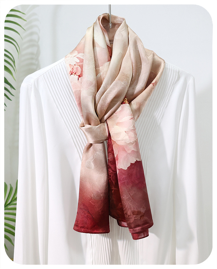 100% Mulberry Silk Jacquard Long Scarf Chinese Print Shawl