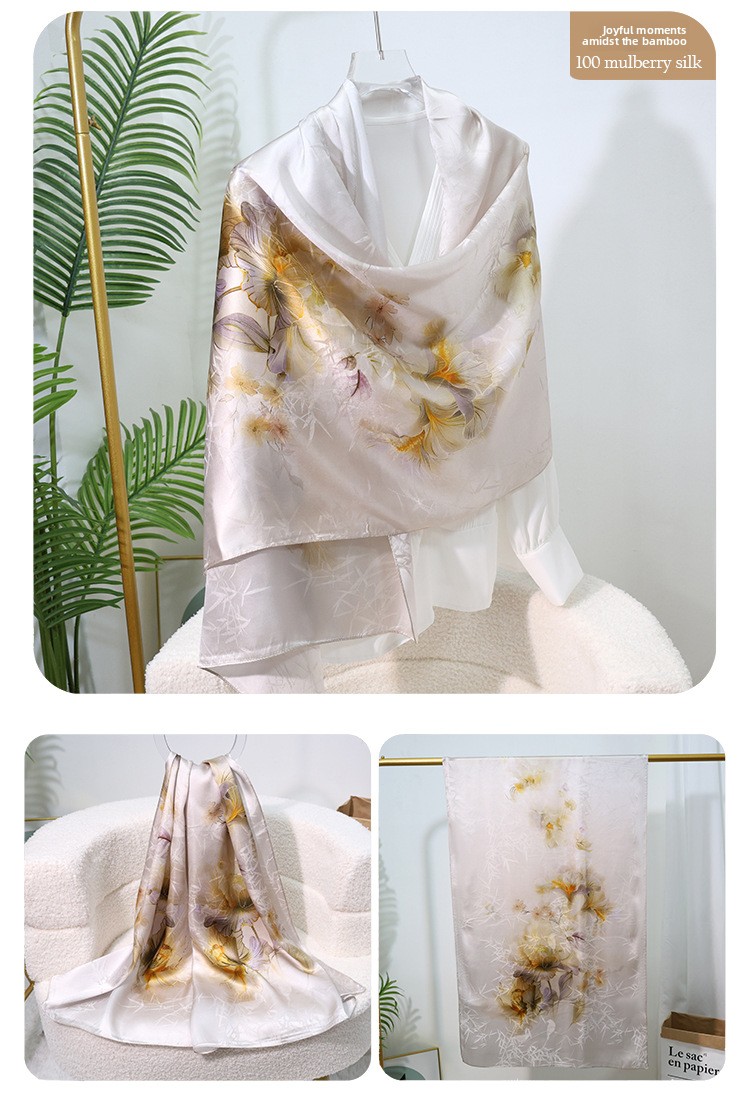 100% Mulberry Silk Jacquard Long Scarf Chinese Print Shawl