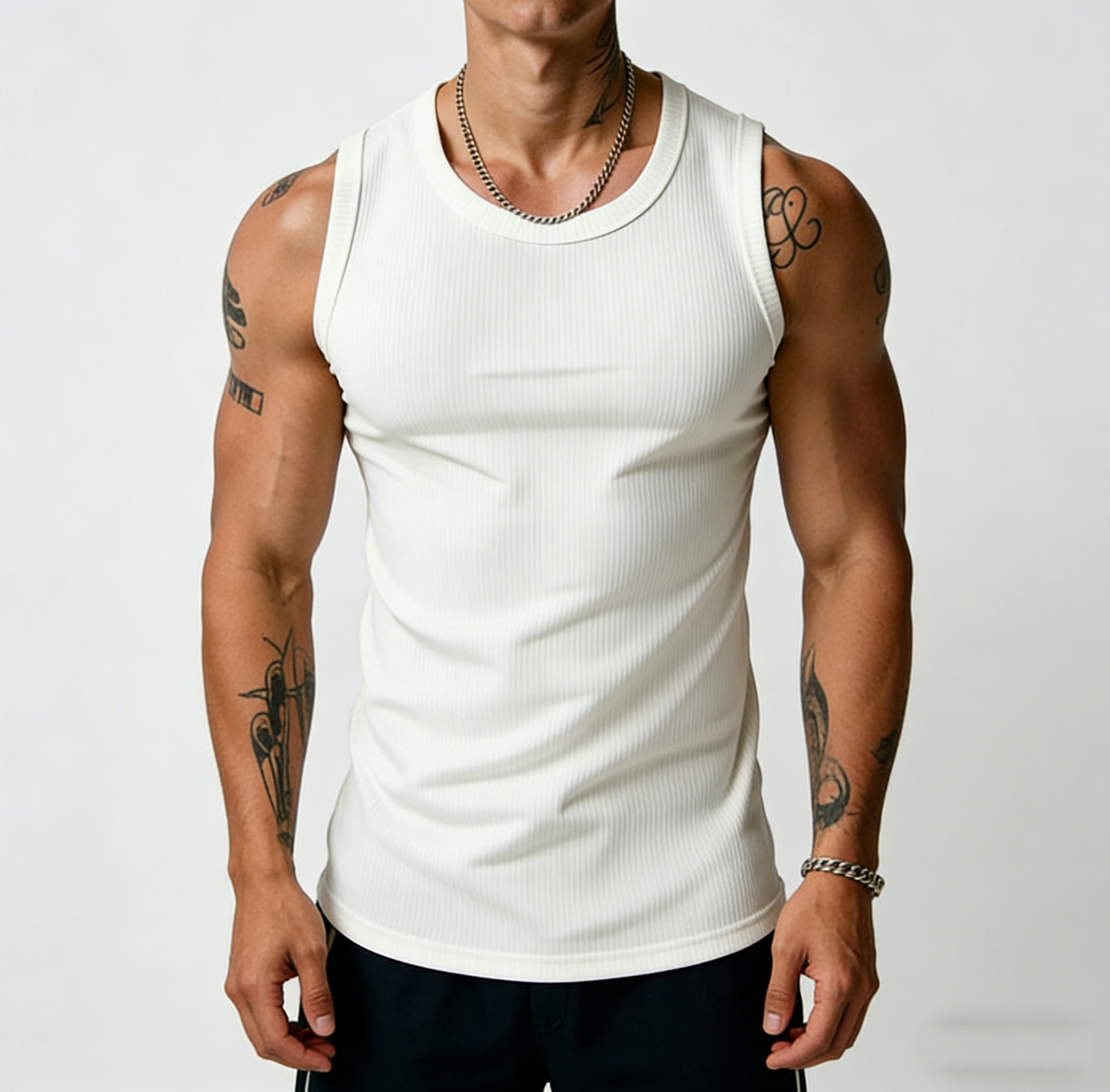 Men's Ribbed Solid Color Slim Fit Workout Tank Top