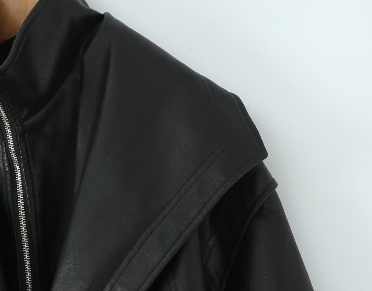 Double Collar Slim Jacket Leather Jacket Wallet