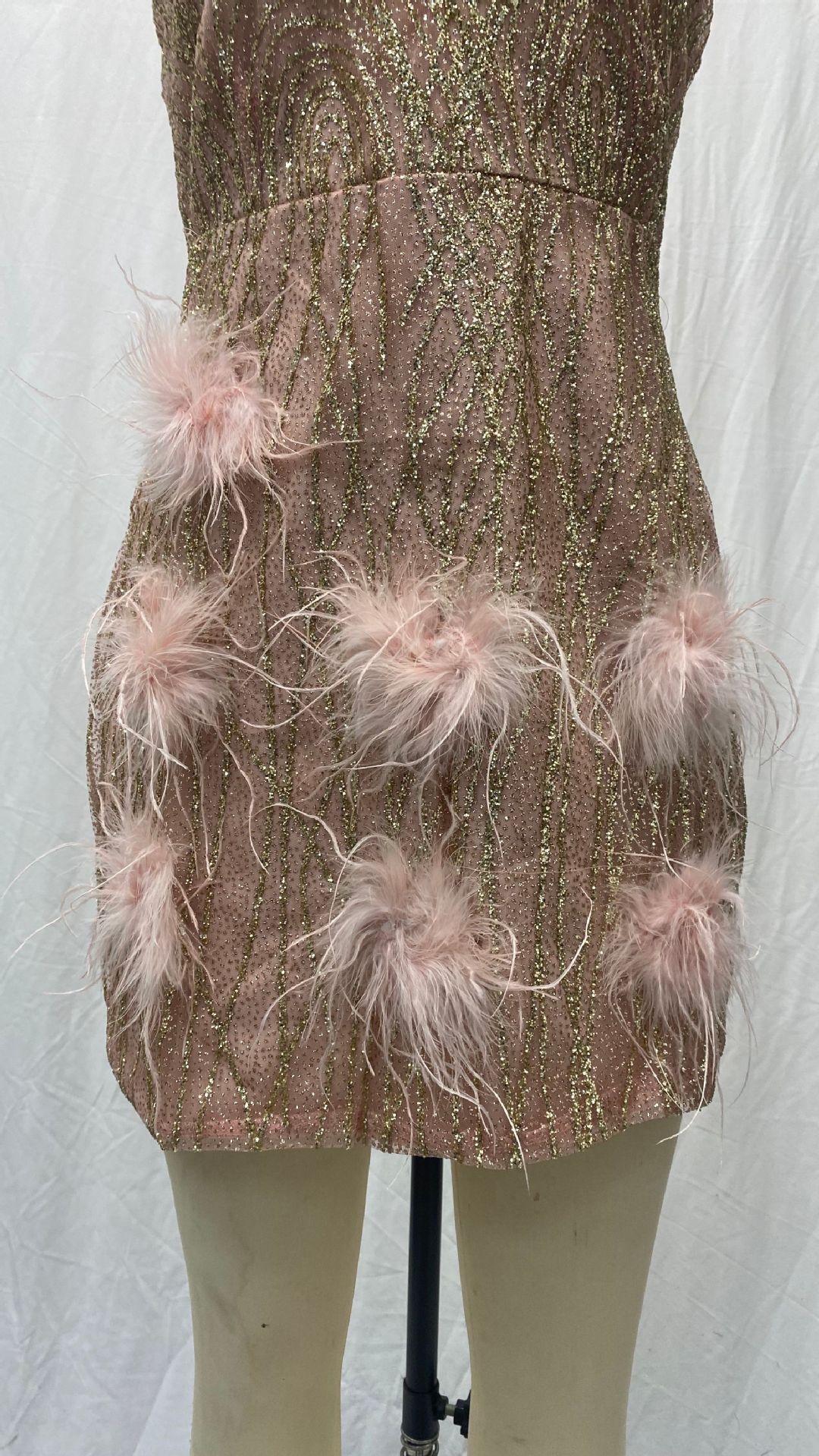2025 European and American Clothing Wish Export Supply Feather Suspender Skirt Deep V Neck Sexy Nightclub Party Dress